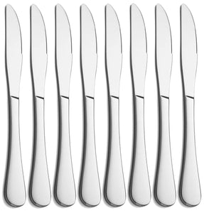 Ahwitzkee Dinner Knives Set of 8, Stainless Steel 8 Piece Dinner Knife, Silverware Cutlery Table Knives 9.1-Inch, Mirror Polish and Dishwasher Safe